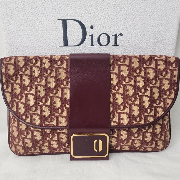 Auth Dior 30 Montaigne Trotter Canvas Bordeaux Clutch - Picture 2 of 12